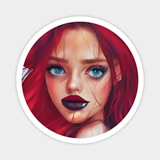 Red-Haired Girl with Messy Beautiful Hair Artwork Magnet